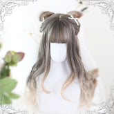 グレーブラウンエア前髪ロングストレートヘアマイクロボリュームクラシックロリータウィッグ